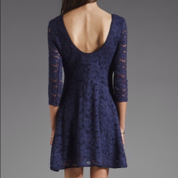 Free People Lace Dress Navy with 3/4 sleeve - Picture 4 of 8